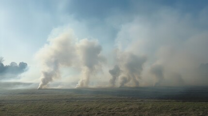 Wall Mural - The haze of smoke from the fireworks drifts across the field, the aftermath of a spectacular celebration.