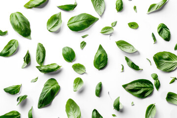 Wall Mural - Fresh Green Basil Leaves Scattered