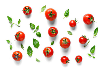 Wall Mural - Fresh Tomatoes and Basil Leaves