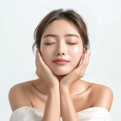 Wall Mural - 30-35 year old Beauty Asian women spa skin healthy on 100% isolate white background.