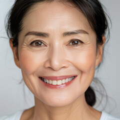 50-55 year old Beauty Asian women big smile white teeth skin healthy on 100% isolate white background.