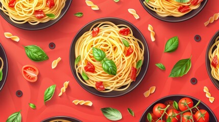 Wall Mural - Spaghetti with Tomato Sauce and Basil