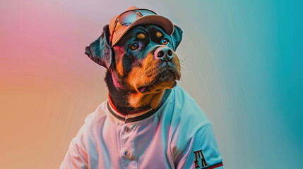 Wall Mural - Cool Rottweiler in Baseball Jersey and Sunglasses