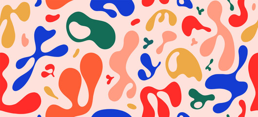 Fototapete - Creative seamless background with abstract shapes. Modern composi􀆟on with colorful dynamic spots. Template for the design of your invitation, banner, card, flyer or poster.