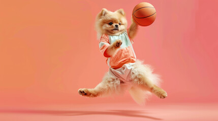 Canvas Print - Pomeranian Dog Playing Basketball