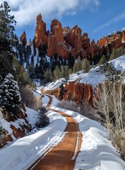 Canvas Print - Winding Road Through Snow Covered Landscape In Bryce Canyon National Park