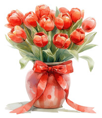 Canvas Print - PNG  Vibrant tulips in decorative vase