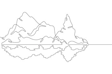 Wall Mural - Sea cliffs with reflection. Beautiful rocky coast. Mountain landscape. Seashore.One continuous line drawing on a white isolated background. Minimalism linear illustration.