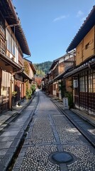 Canvas Print - Cobblestone Street in Traditional Japanese Village