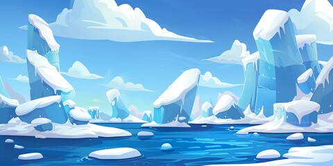 Wall Mural - a snowy landscape with mountains in the background and a frozen lake in the foreground. scene is ser