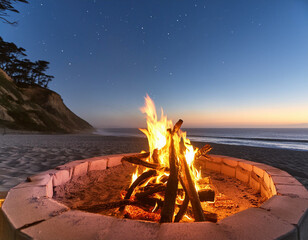 Beach Bonfire at Sunset: Relaxing Summer Scene