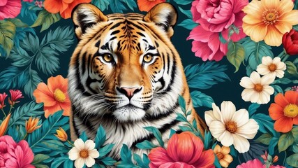 Wall Mural - Beautiful pattern wallpaper tiger and plants