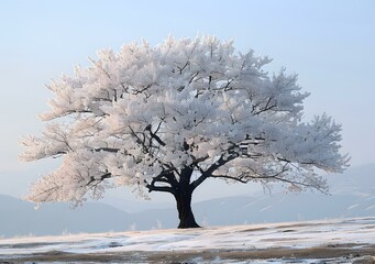 Canvas Print - Lonely Snowy Tree on a Hill