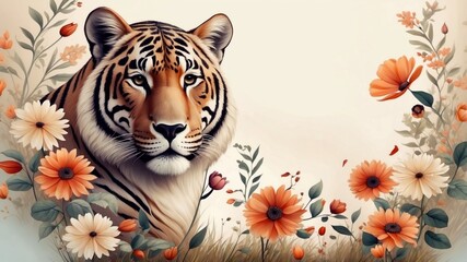 Wall Mural - Beautiful pattern wallpaper tiger and plants