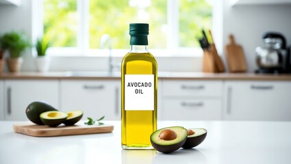 avocado oil in a bottle with no label isolated on a wh background