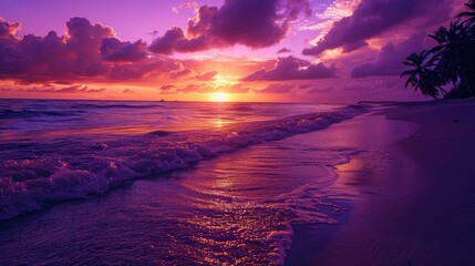 Canvas Print - horizon purple beach sunset