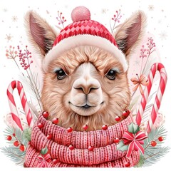 Wall Mural - Alpaca wearing a Santa hat, isolated portrait of a cute Chihuahua 