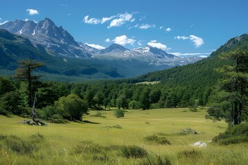 Sticker - mountain valley landscape with meadow and forest