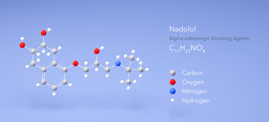 Wall Mural - nadolol molecule, molecular structure, corgard, 3d model, Structural Chemical Formula and Atoms with Color Coding
