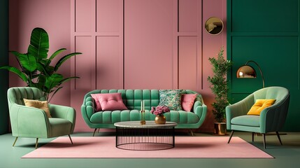 Wall Mural - walls green and pink