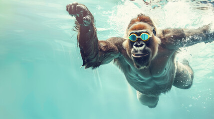 Gorilla Swimming with Goggles
