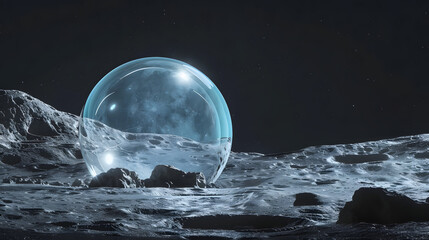 Wall Mural - space station on moon against blue planet earth
