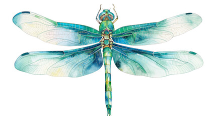 Wall Mural - A blue dragonfly with green eyes and a black body