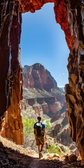 Wall Mural - Man Hiking Through Canyon With Backpack