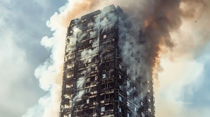 Canvas Print - Thick smoke pours from the burning building, a stark reminder of the destructive power of fire.