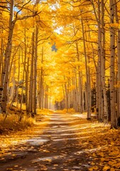 Wall Mural - Autumn Colors and Sunlight in a Golden Aspen Forest