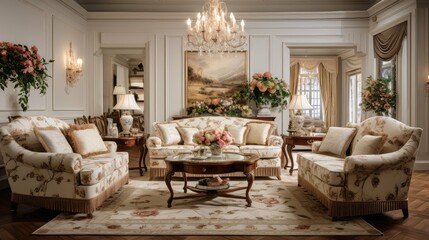 Wall Mural - chandelier living room interior