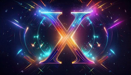 Wall Mural - X-letter images, glowing neon light x -x-letter background, x-letter wallpaper,