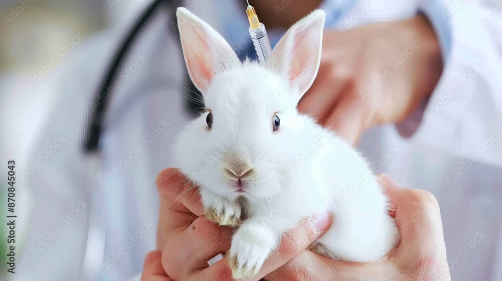 Injecting Rabbits Veterinarian carefully administering an injection to an adorable bunny ...