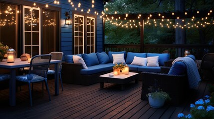 Wall Mural - magical blue string lights