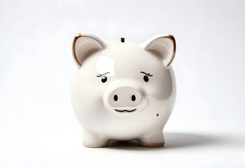 Smiling white piggy bank ready to save
