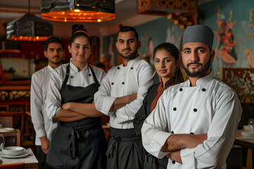 Wall Mural - Afghanistan professional service staff, salesperson and cook in modern restaurant.	
