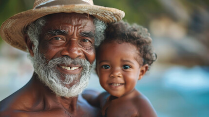 portrait of dark grandfather and grandson