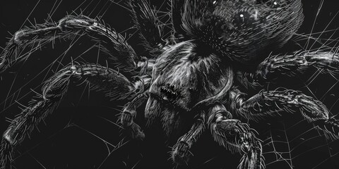 A classic illustration of a spider in black and white