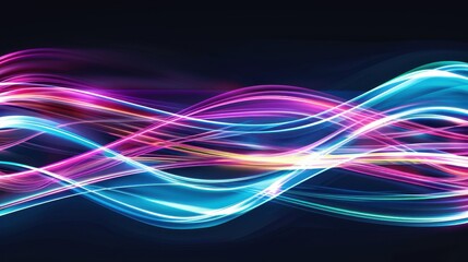 Poster - Vibrant abstract light trails in neon colors on a dark background, creating a dynamic and futuristic visual effect.