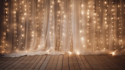 Canvas Print - backdrop string lights wood background