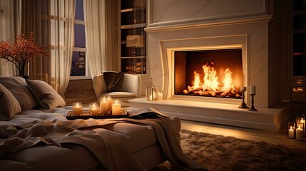 Wall Mural - grandeur blurred fireplace interior design