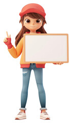 Wall Mural - PNG Young woman holding board standing cute white background