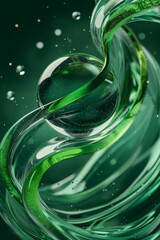 Wall Mural - abstract green liquid spiral with floating glass orb in motion