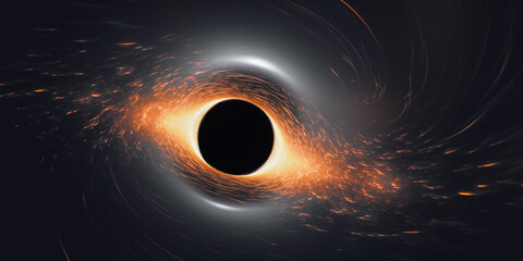 Wall Mural - space tunnel with black hole and disk of light. speed motion blur effect