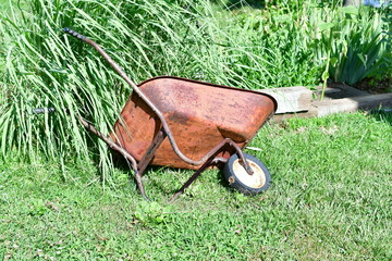 Wall Mural - Red Wheelbarrow in a Garden