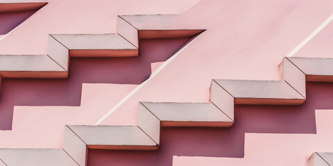 Poster - Pink Geometric Staircase with Shadows on a Sunny Day