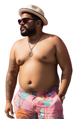 Poster - PNG Plus size Latino man in a swimming pants standing in front of a colorful wall portrait fashion tattoo