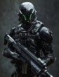© Антон Сальников - A futuristic armored soldier poses with a studio background while wearing a masked mask.