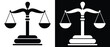 © Quirk Craft Studio - Scale icon vector. Scales of justice law flat design icon. Vintage scale in balance and equilibrium. Vector illustration. Two-tone version on black and white background.