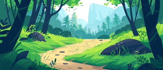 Wall Mural - Nature trail in national park, protected path, flat design illustration